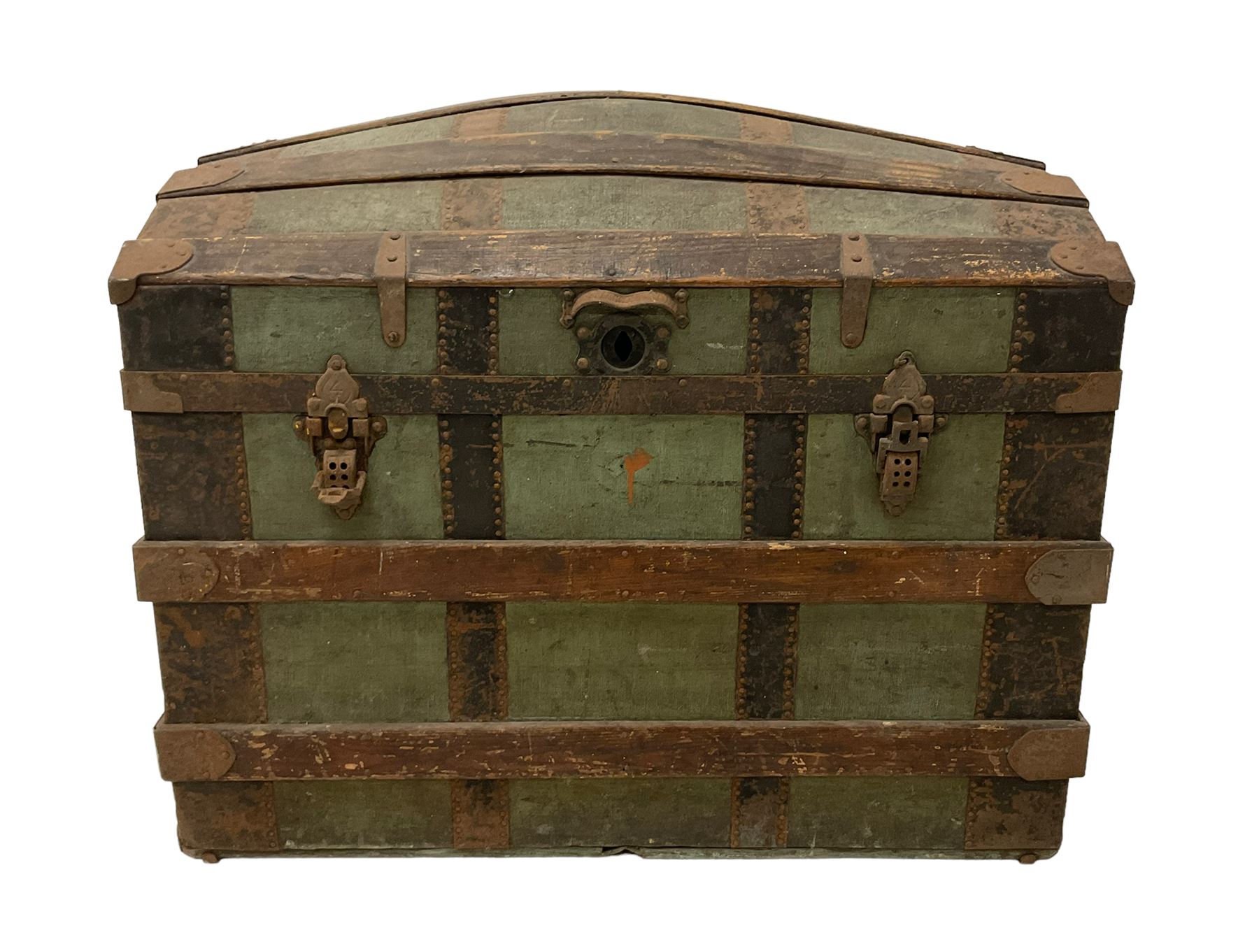 Late 19th century wood and metal bound dome-top trunk