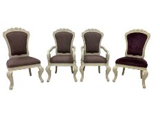 Pair French style painted open armchairs