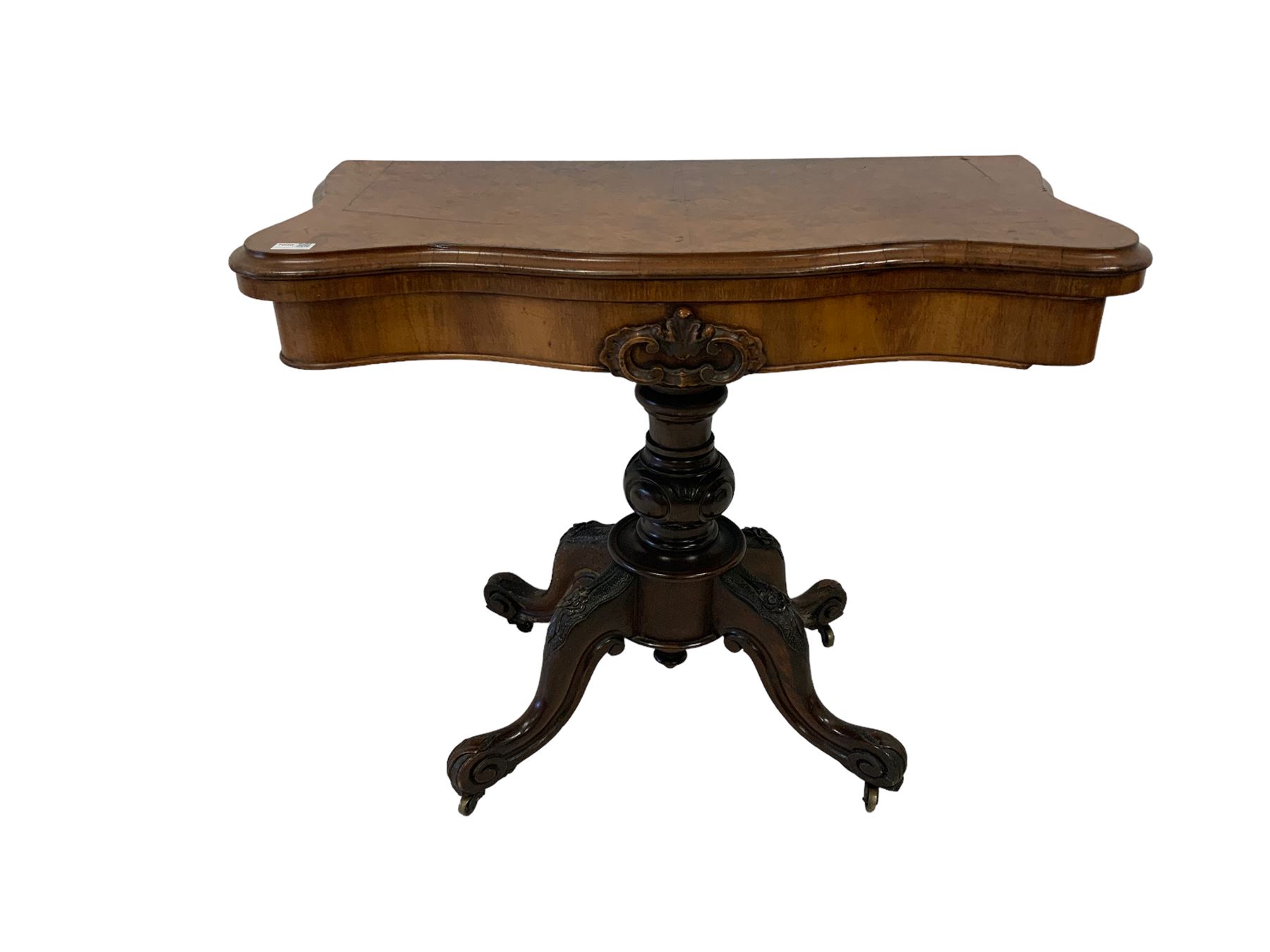 Victorian walnut serpentine games table - Image 2 of 4