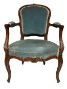 Early 20th century French style walnut open armchair