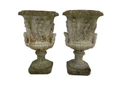 Pair reconstituted stone garden Medici style urn planters