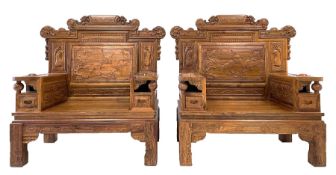 Pair Chinese Imperial style hardwood throne chairs