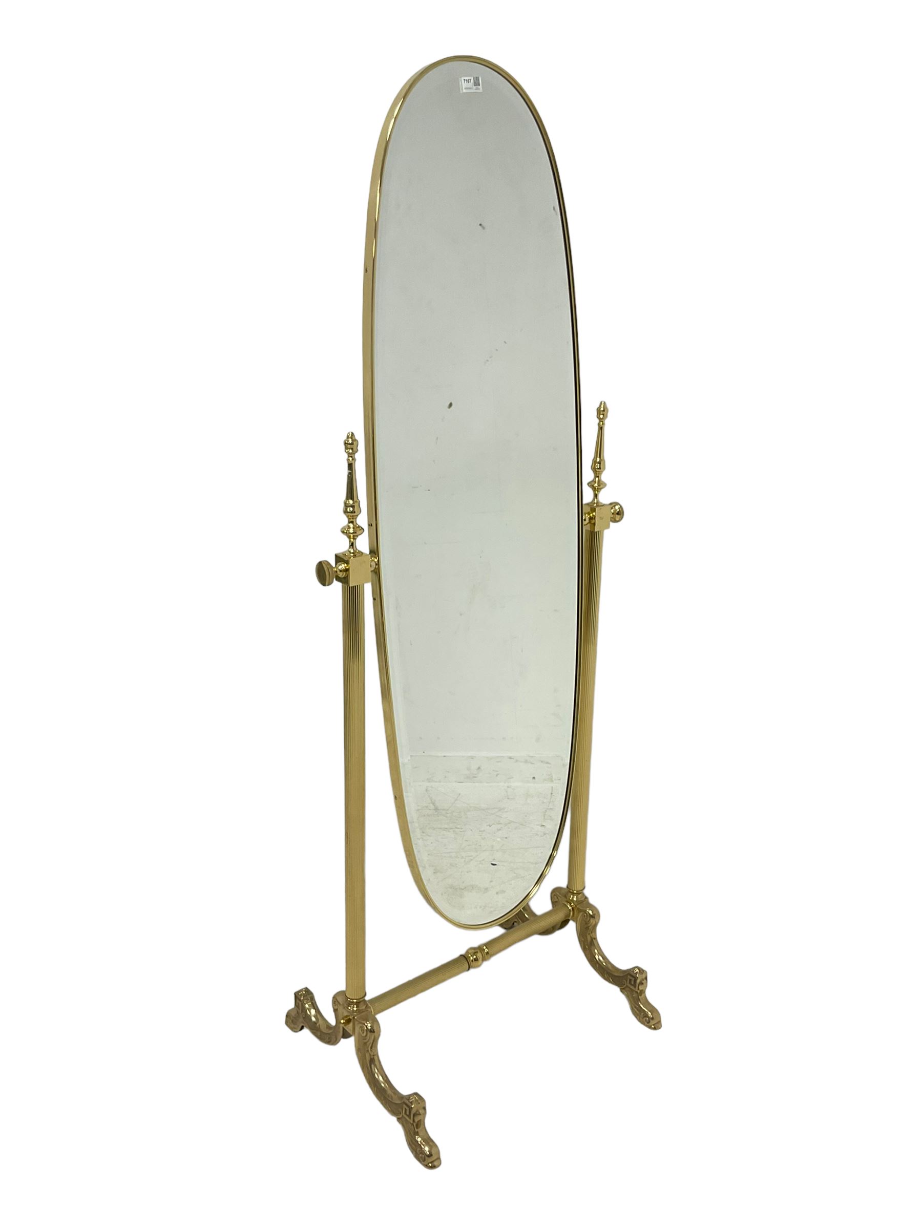 French style gilt metal oval swing cheval dressing mirror