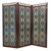 Late 19th century mahogany three panel folding screen