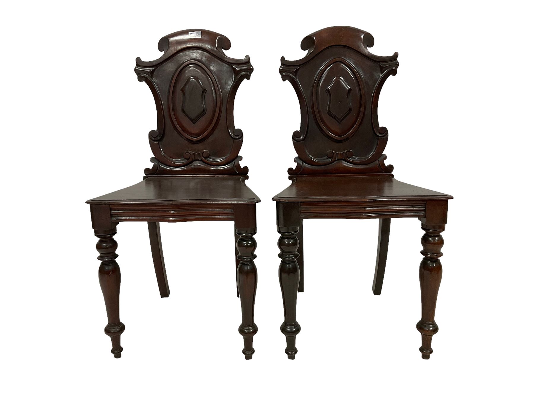 Pair 19th century mahogany hall chairs