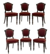 Set six late 19th century carved walnut dining chairs