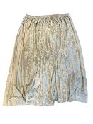 Large collection of thermal lined curtains in gold and pale blue brocade patterned fabric with strip