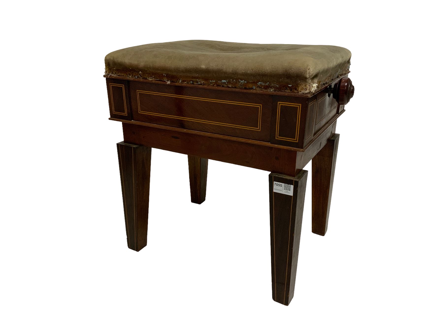 Edwardian inlaid mahogany rise and fall piano stool - Image 3 of 4