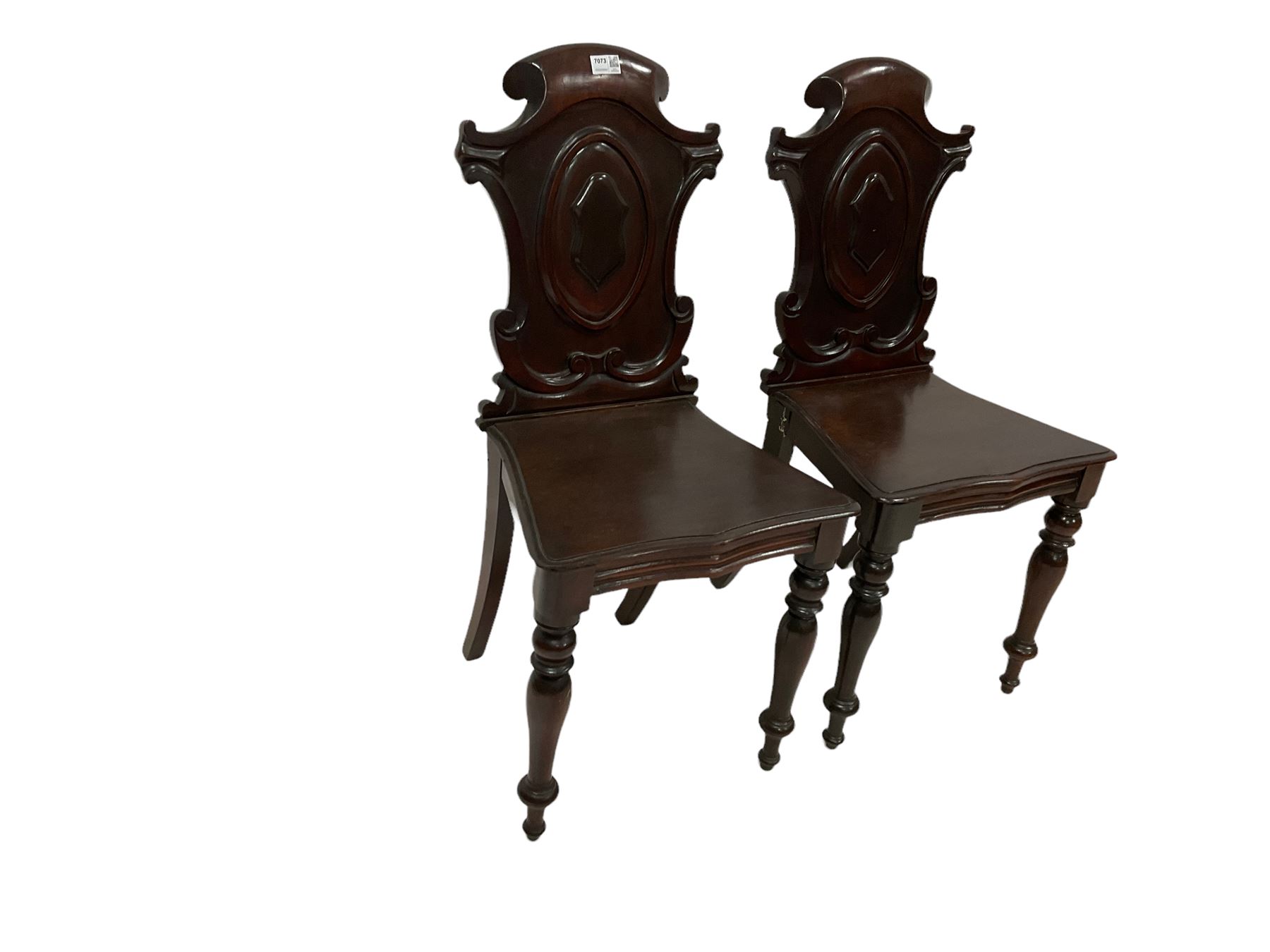 Pair 19th century mahogany hall chairs - Image 2 of 5