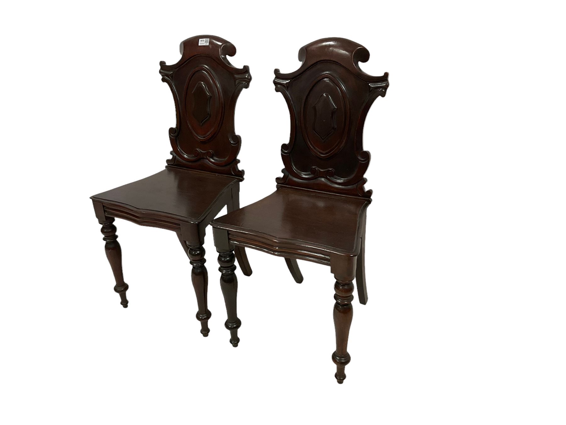 Pair 19th century mahogany hall chairs - Image 3 of 5