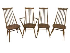 Ercol - set four (3+1) mid-20th century elm and beech 'Goldsmith Windsor Chairs'