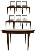 Greaves & Thomas - Teak extending dining table together with set six teak ladder back chairs of simi