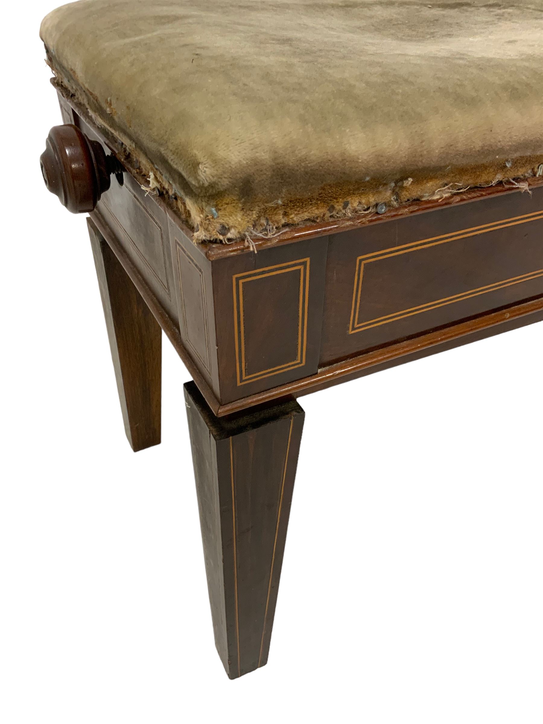 Edwardian inlaid mahogany rise and fall piano stool - Image 2 of 4