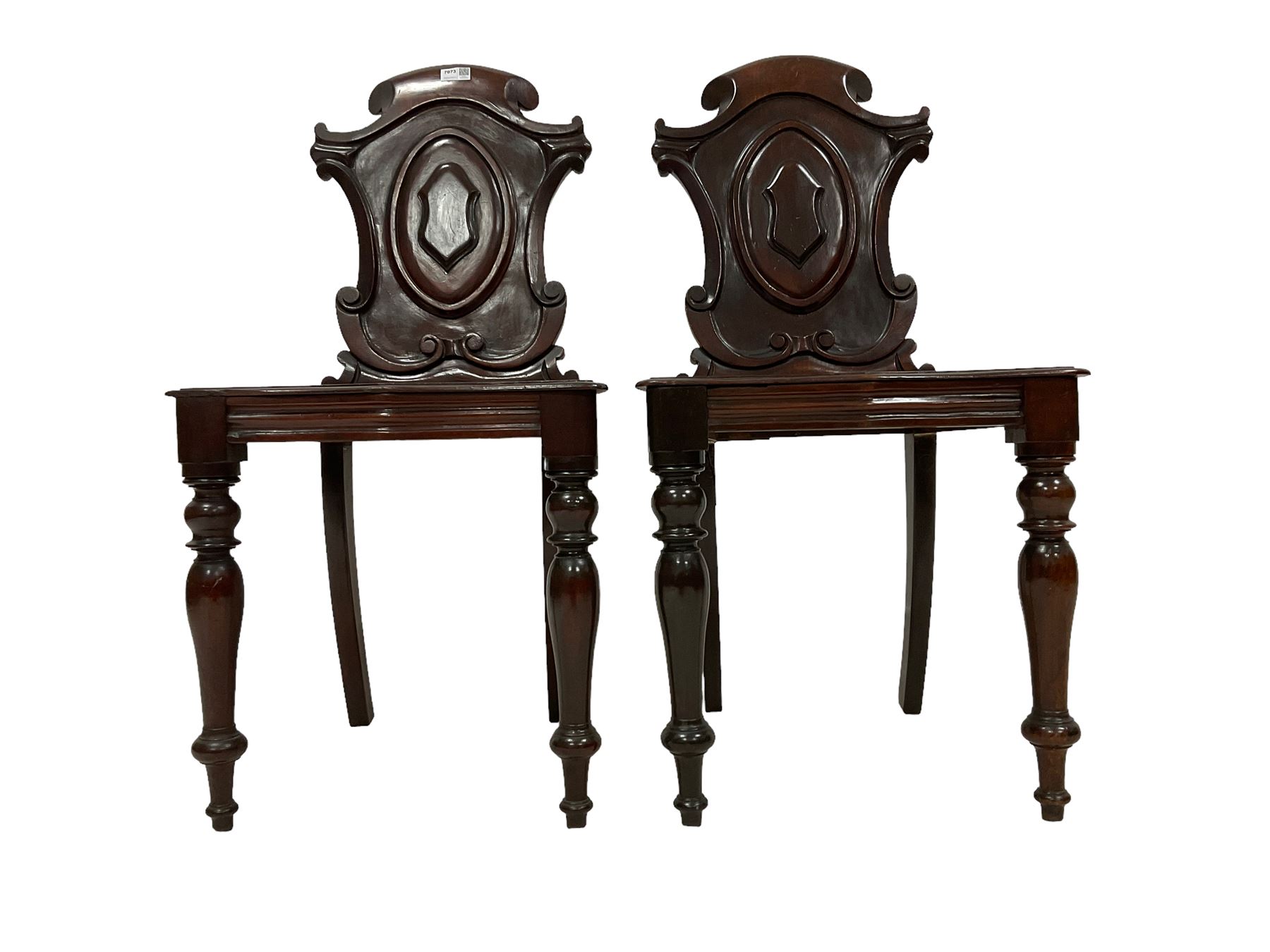 Pair 19th century mahogany hall chairs - Image 5 of 5