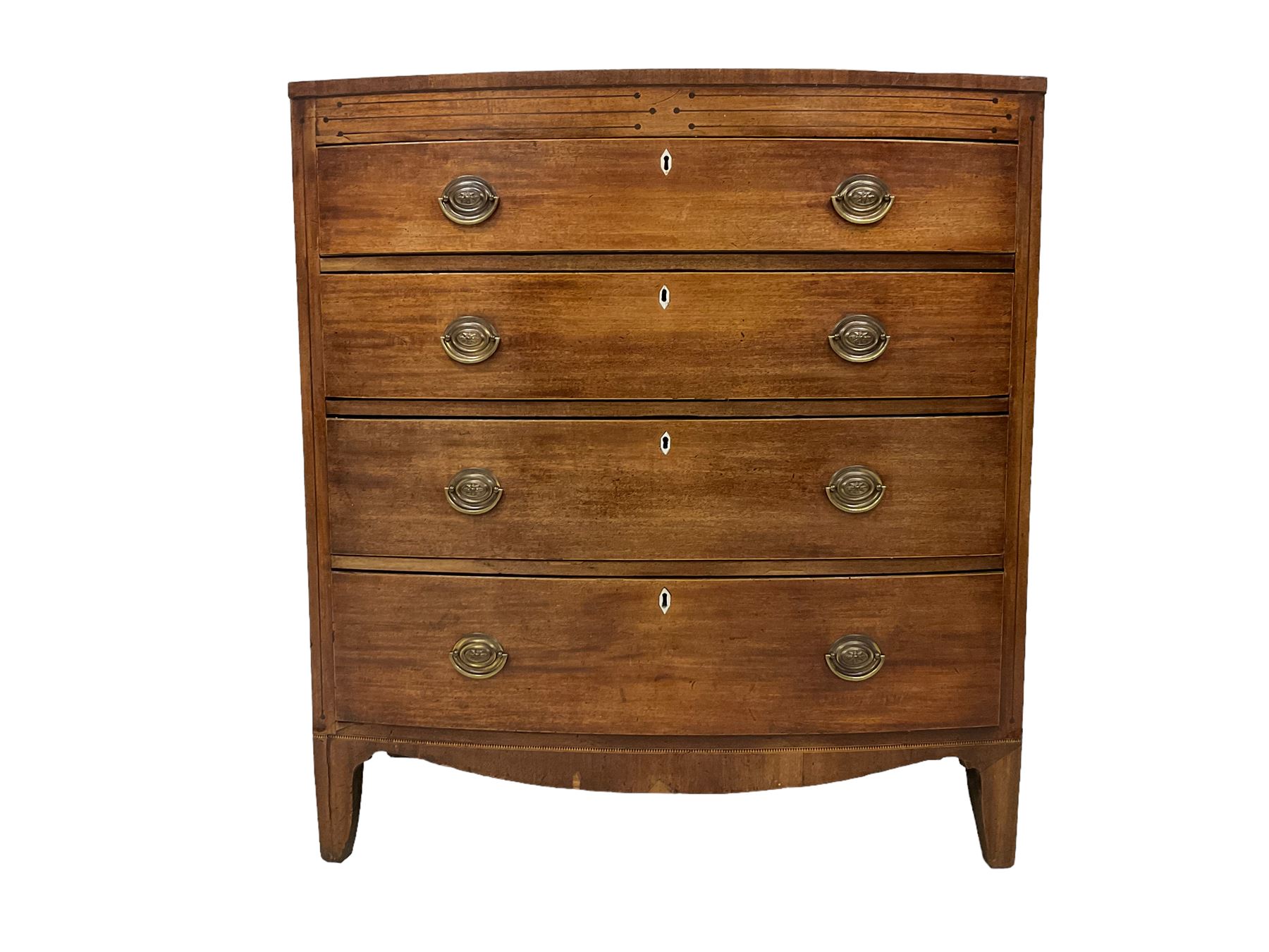 Early 19th century mahogany bow front chest inlaid with ebonised stringing