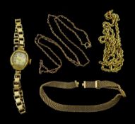 9ct gold jewellery including watch strap and two necklace and a 9ct gold Rotary bracelet wristwatch