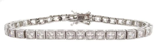 Silver princess cut cubic zirconia tennis bracelet