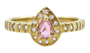 9ct gold pear shaped pink sapphire and diamond cluster ring