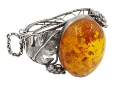 Silver Baltic amber bangle