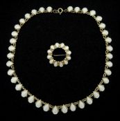 Danish silver white enamel necklace and matching brooch by Volmer Bahner