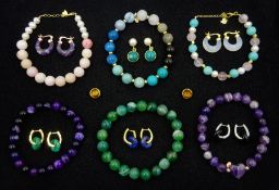 Collection of silver and silver-gilt gemstone jewellery including seven pairs pf earrings and six br