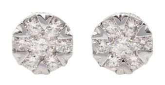 Pair of 18ct white gold round brilliant cut diamond cluster stud earrings
