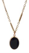 9ct rose gold oval goldstone and black onyx pendant necklace by David Scott Walker