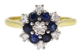 18ct gold round sapphire and round brilliant cut diamond cluster ring