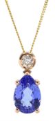 18ct rose gold pear shaped tanzanite and round brilliant cut diamond pendant