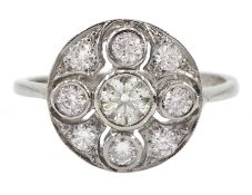 Platinum milgrain set round brilliant cut diamond circular cluster ring