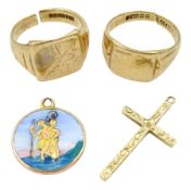9ct gold jewellery including two signet rings