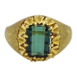 18ct gold single stone emerald cut green tourmaline ring