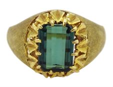18ct gold single stone emerald cut green tourmaline ring