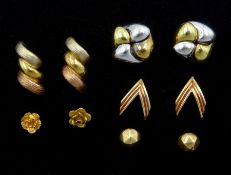 Five pairs of 9ct gold stud earrings
