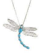 Silver turquoise openwork dragonfly pendant necklace