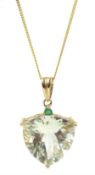 9ct gold trillion cut green amethyst and emerald pendant