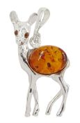 Silver Baltic amber deer pendant