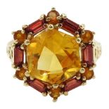 9ct gold hexagonal two tone citrine cluster ring