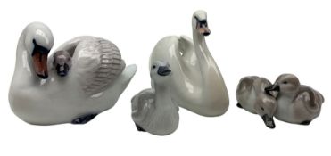 Collection of four Royal Copenhagen swans and signet groups including no.755