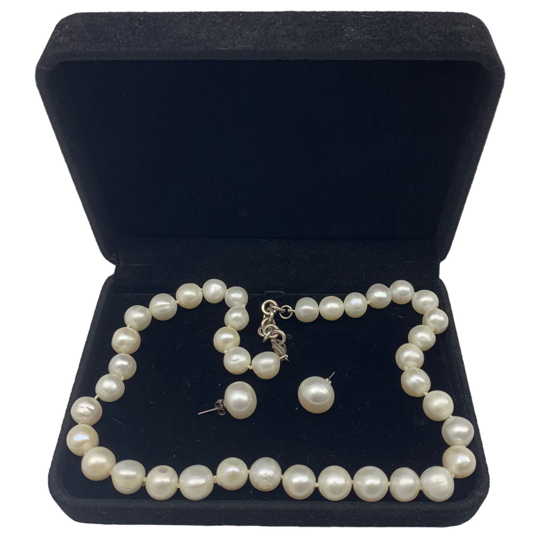 Cultured pearl necklace and matching earrings