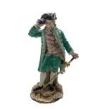 Late 19th century Meissen figure 'The Racegoer' dressed in period costume with telescope and walking