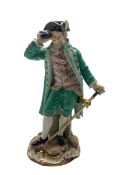 Late 19th century Meissen figure 'The Racegoer' dressed in period costume with telescope and walking