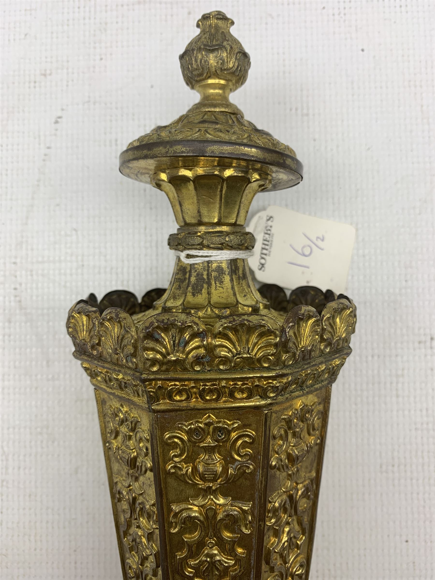 Victorian embossed gilt-brass Colza wall light - Image 3 of 6