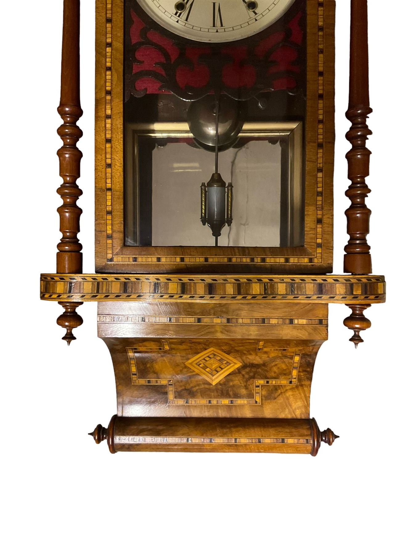 New Haven - American late 19th-century 8-day walnut and parquetry inlaid wall clock - Image 4 of 5