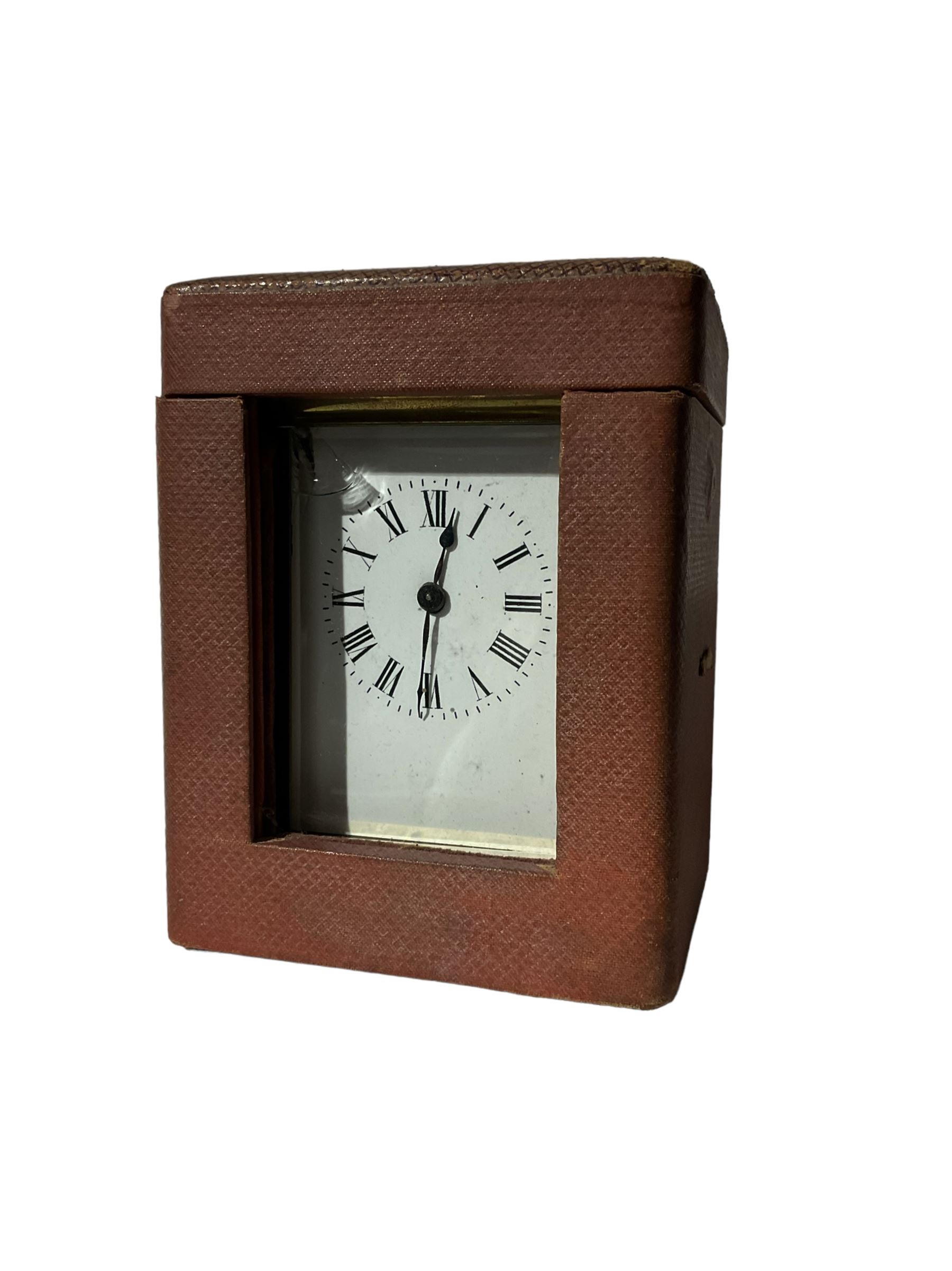French- early 20th century timepiece carriage clock complete with original velvet lined traveling ca - Image 2 of 5