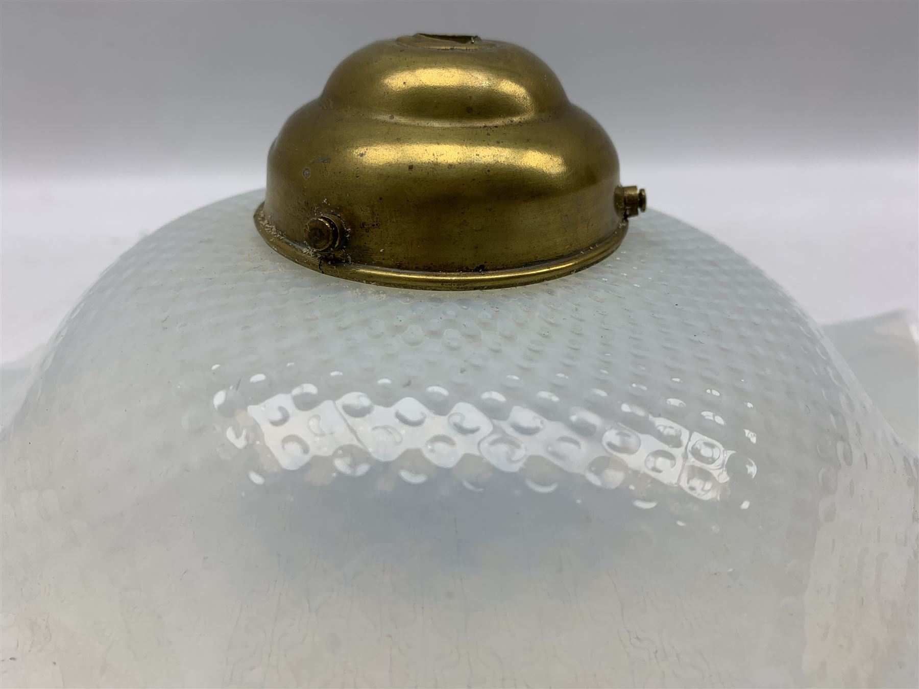 Early 20th century Vaseline glass shade with crimed border and brass fitting - Image 2 of 4
