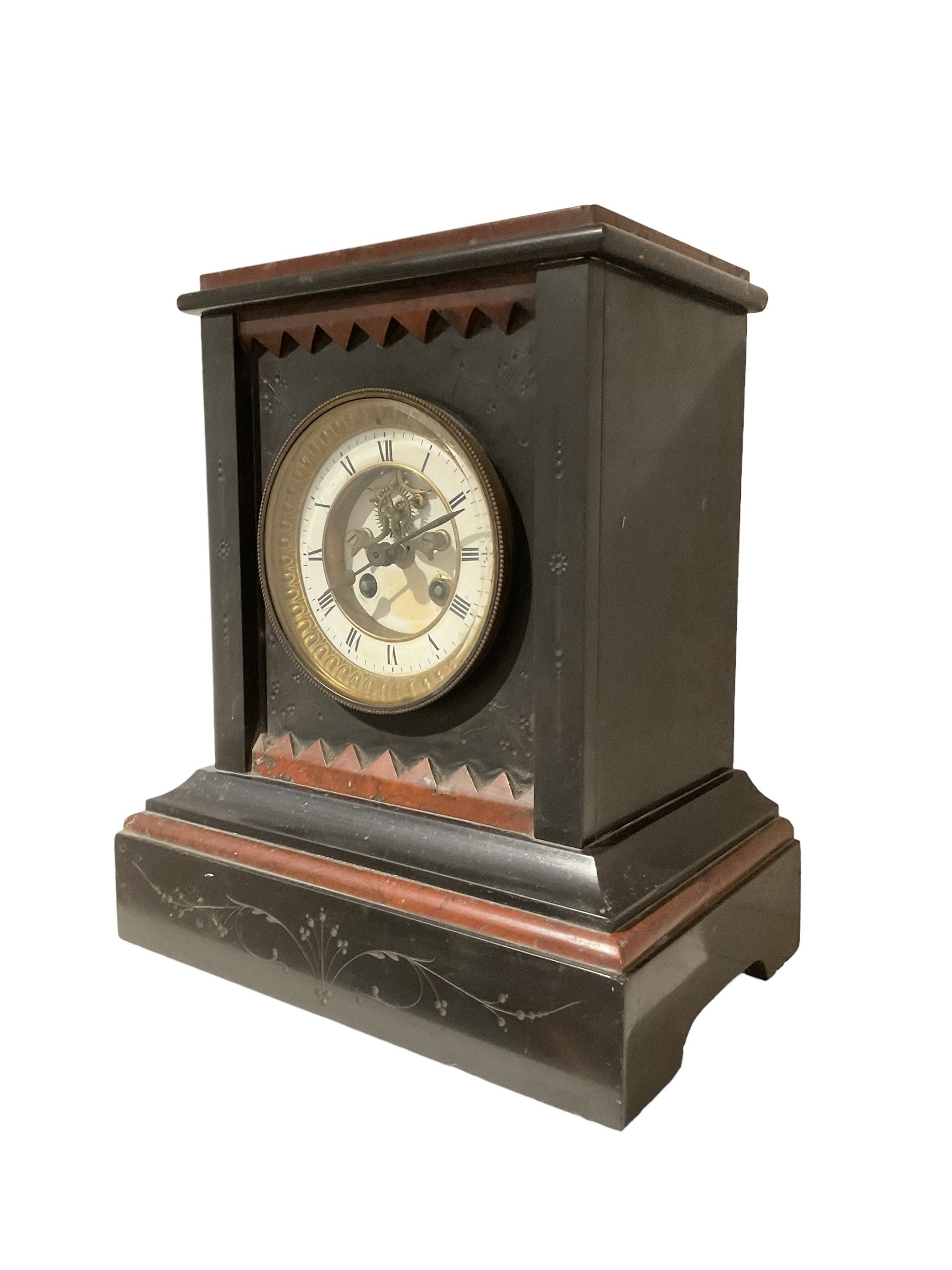 French - 8-day late 19th-century mantle clock in a Belgium slate case - Image 2 of 4