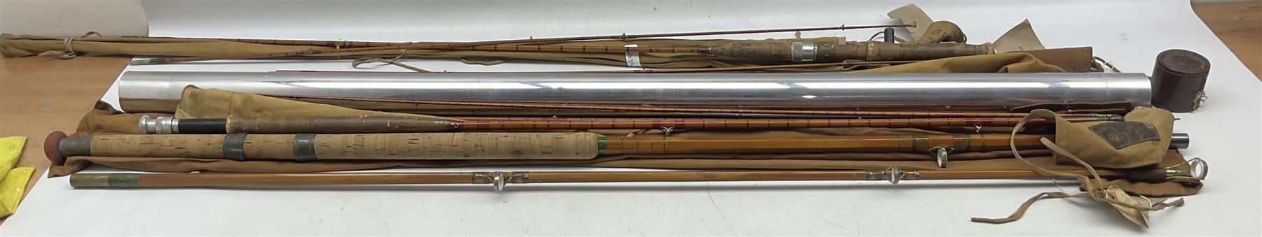 Hardy split cane presentation rod in metal and leather tube - Image 2 of 2