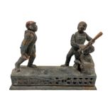 American cast iron 'Hometown Battery' money bank with figures playing baseball L23cm