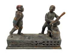 American cast iron 'Hometown Battery' money bank with figures playing baseball L23cm